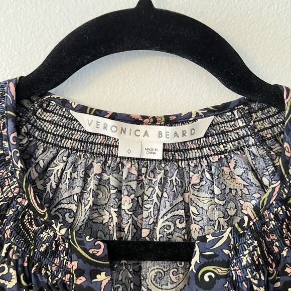 EUC Veronica Beard Karlina Floral 3/4 Sleeve Smocked Button Front Dress- Sz 0 - Picture 9 of 15